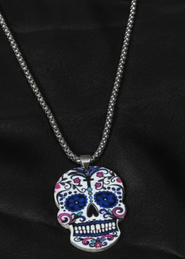 Colorful Sugar Skull Pendant Necklace