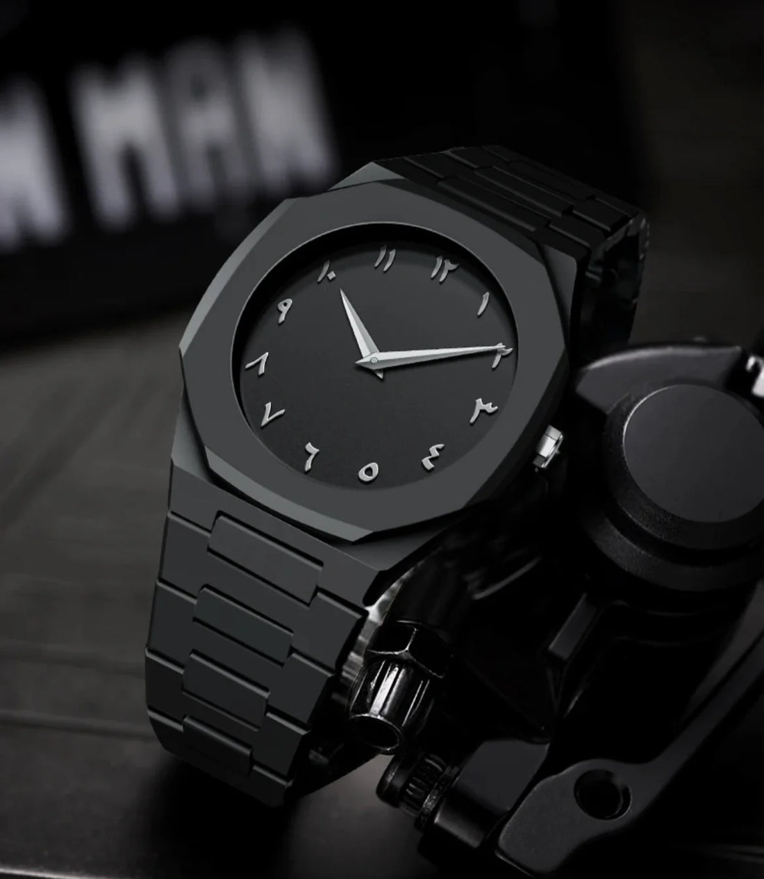 Arabic Black Aura Watch + Stainless Steel Ring Free