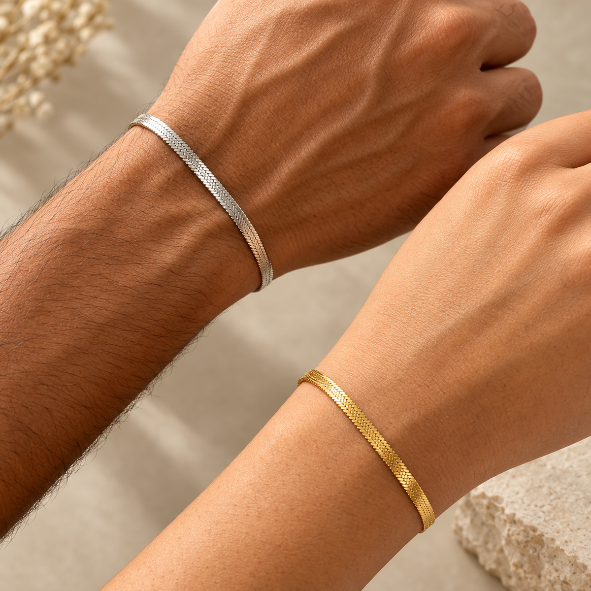 2 Minimalist Couple Chain Bracelet – Gold & Silver | Unisex Jewelry